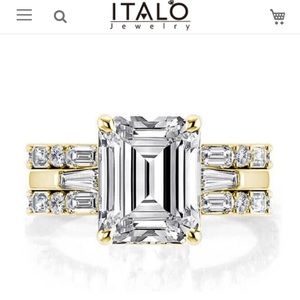 Italo Emerald Cut Engagement Rings Sets 3 Stone Brial Ring Set